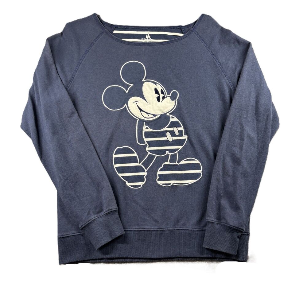 Disney Parks Women Top Boat Neck Mickey Mouse Nautical Stripes Navy Medium P226